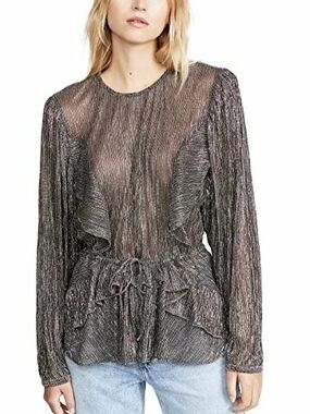 IRO PARIS Gavdos Plissé-Jersey Metallic Cocktail Blouse